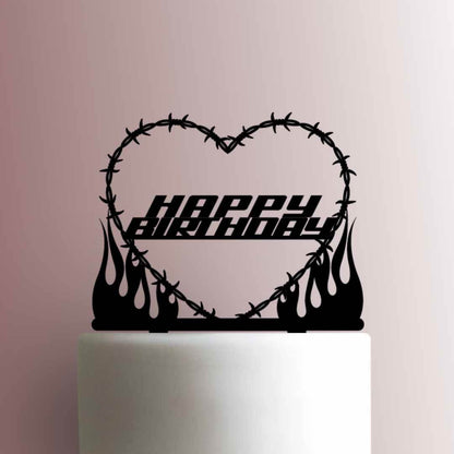 Barbed Wire Heart Happy Birthday - Acrylic Cake Topper