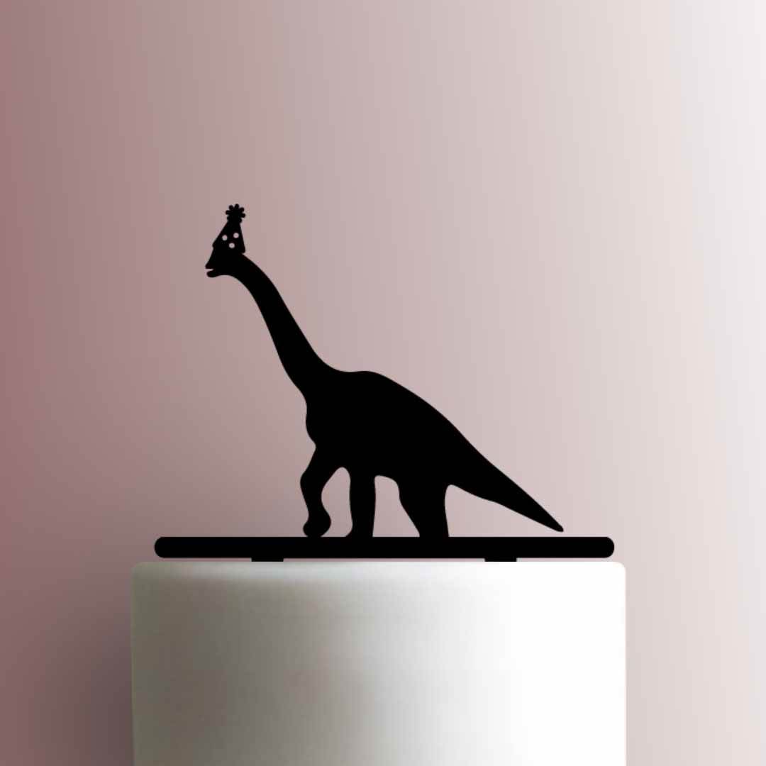Brachiosaurus Dinosaur with Party Hat - Acrylic Cake Topper