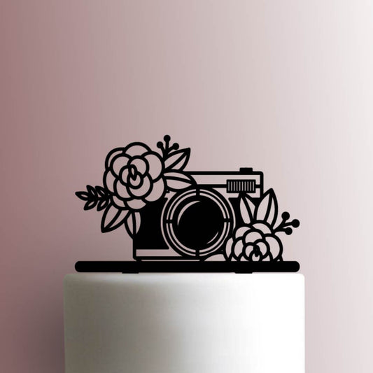 Camera with Flowers - Acrylic Cake Topper