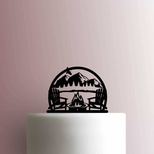 Camping Mountains Campfire - Acrylic Cake Topper