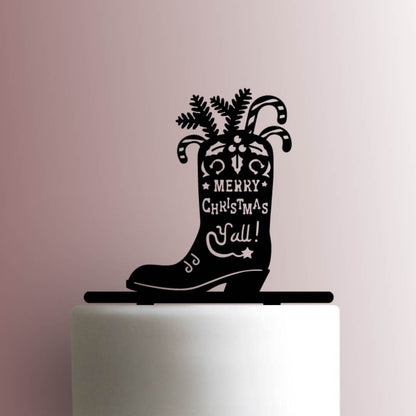 Cowboy Boot Merry Christmas Yall - Acrylic Cake Topper