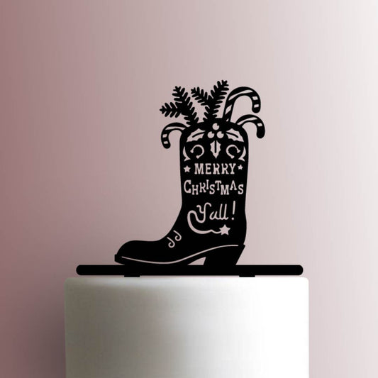 Cowboy Boot Merry Christmas Yall - Acrylic Cake Topper