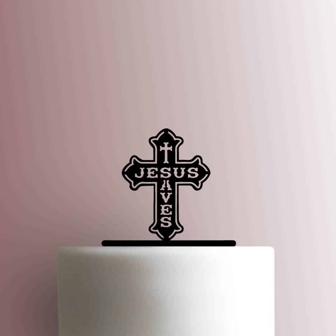 Cross Jesus Saves - Acrylic Cake Topper