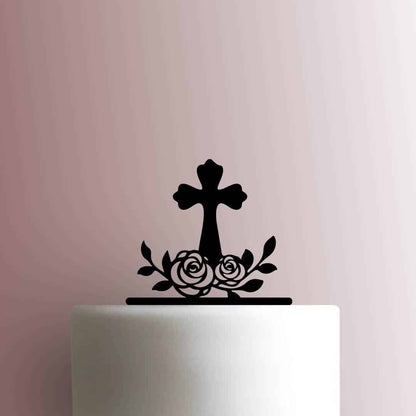 Cross with Roses - Acrylic Cake Topper