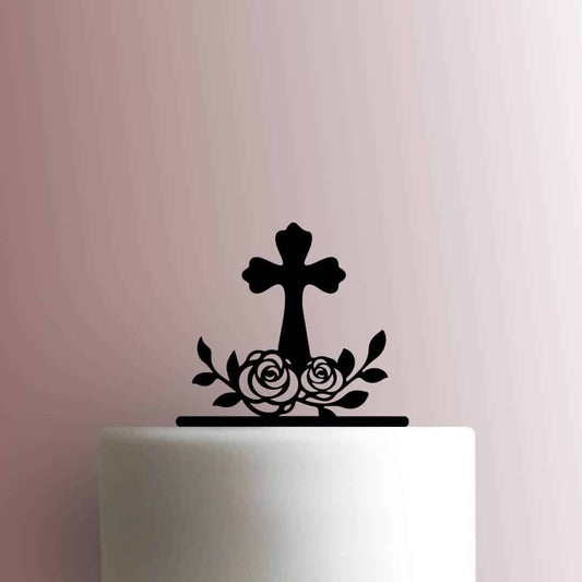Cross with Roses - Acrylic Cake Topper