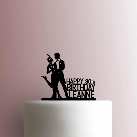 Custom 1920s Couple Happy Birthday Name and Age - Acrylic Cake Topper