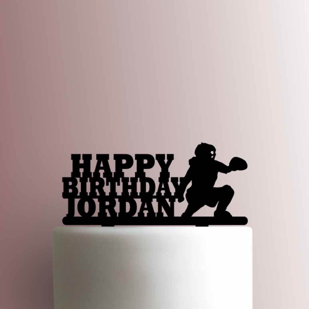 Custom Baseball Catcher Happy Birthday Name - Acrylic Cake Topper
