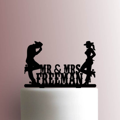 Custom Cowboy Wedding Couple Mr and Mrs Name - Acrylic Cake Topper