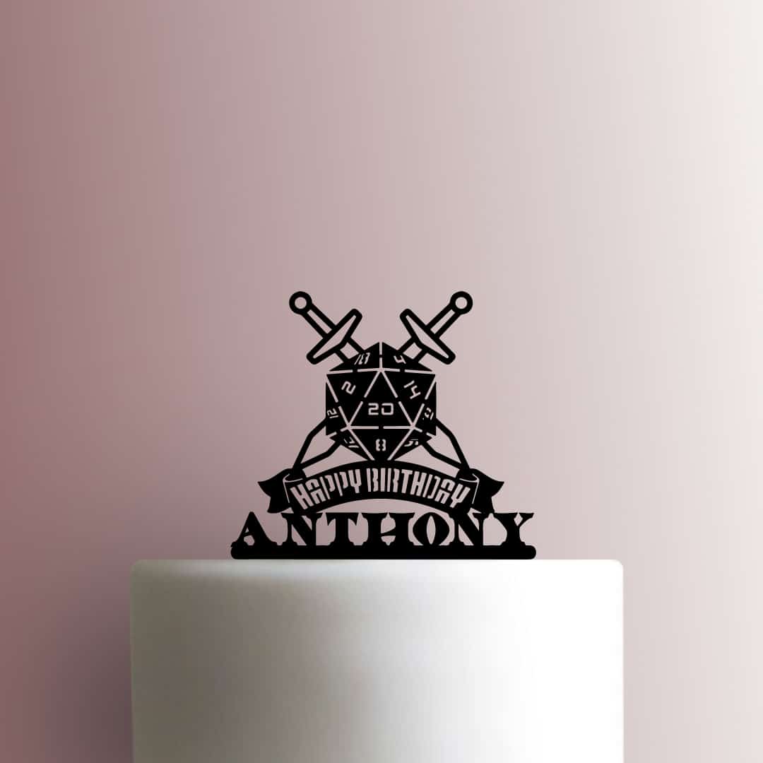 Custom D20 Happy Birthday Name - Acrylic Cake Topper