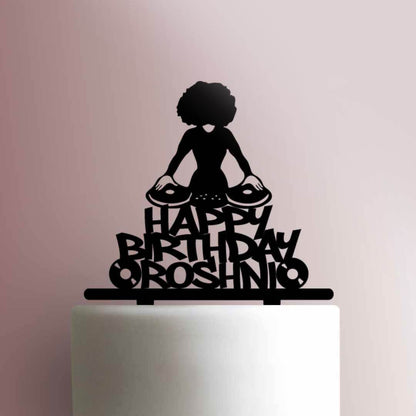 Custom DJ Happy Birthday Afro Girl- Acrylic Cake Topper