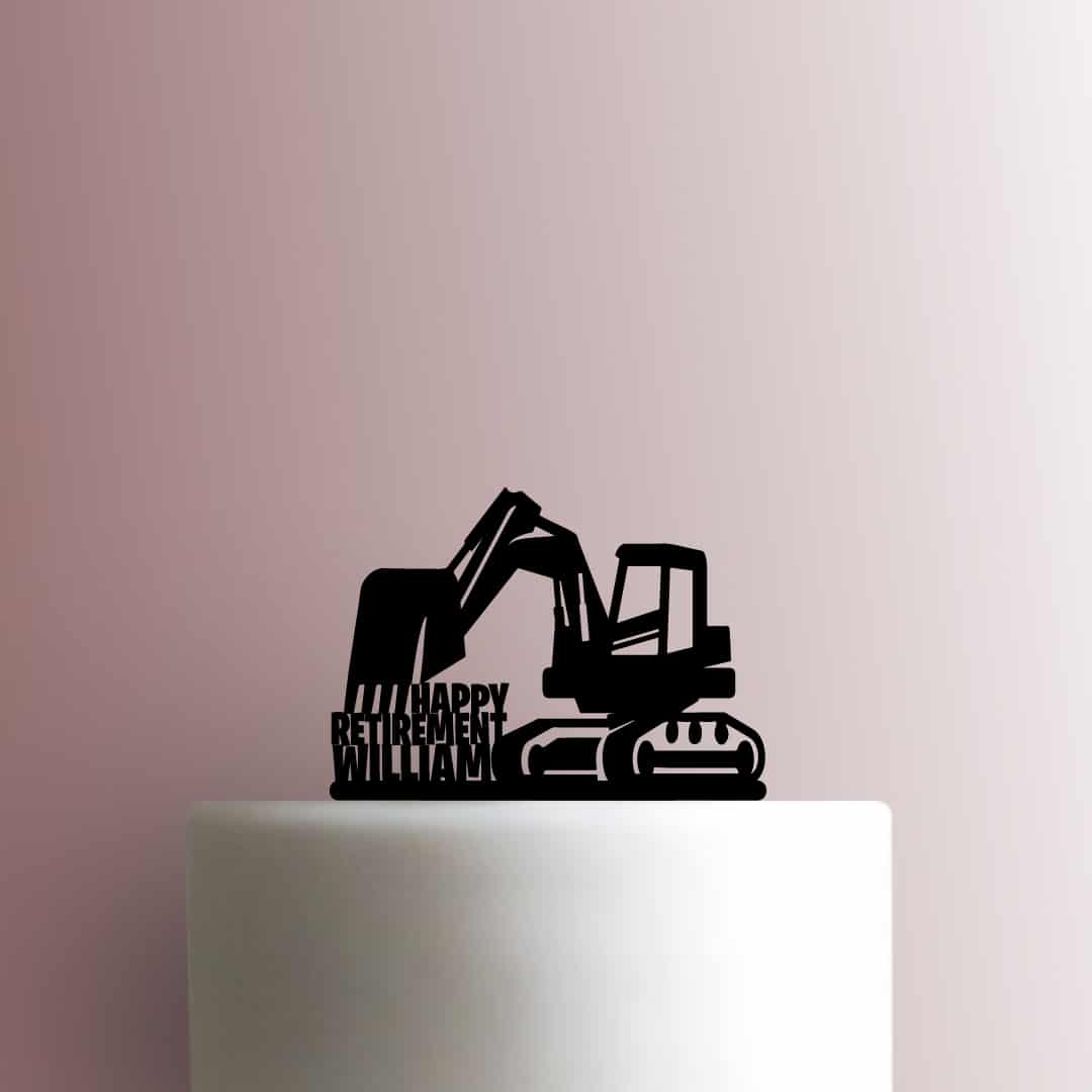 Custom Excavator Happy Retirement Name - Acrylic Cake Topper