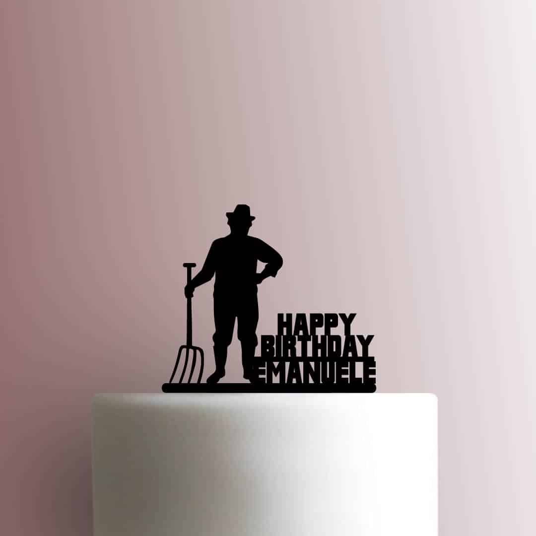 Custom Farmer Happy Birthday Name - Acrylic Cake Topper