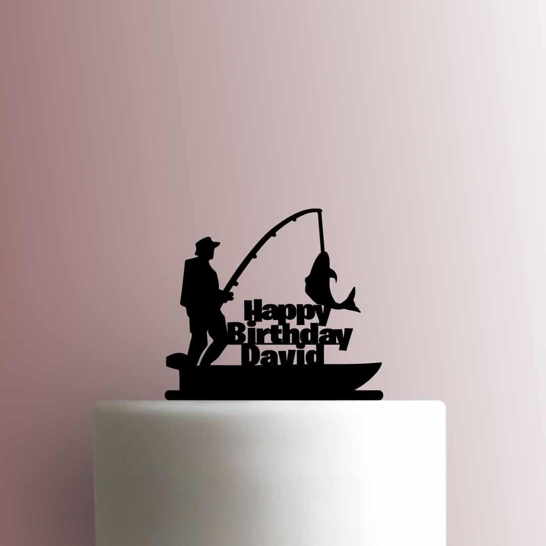 Custom Fisherman Happy Birthday Name - Acrylic Cake Topper