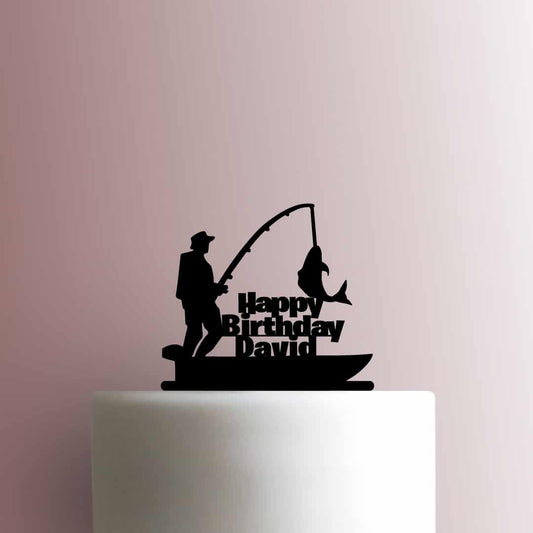 Custom Fisherman Happy Birthday Name - Acrylic Cake Topper