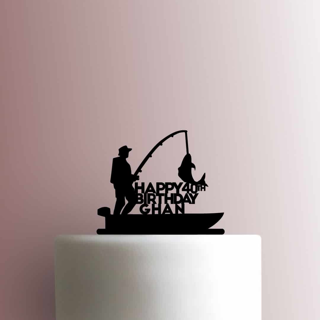 Custom Fisherman Happy Birthday Name and Age - Acrylic Cake Topper