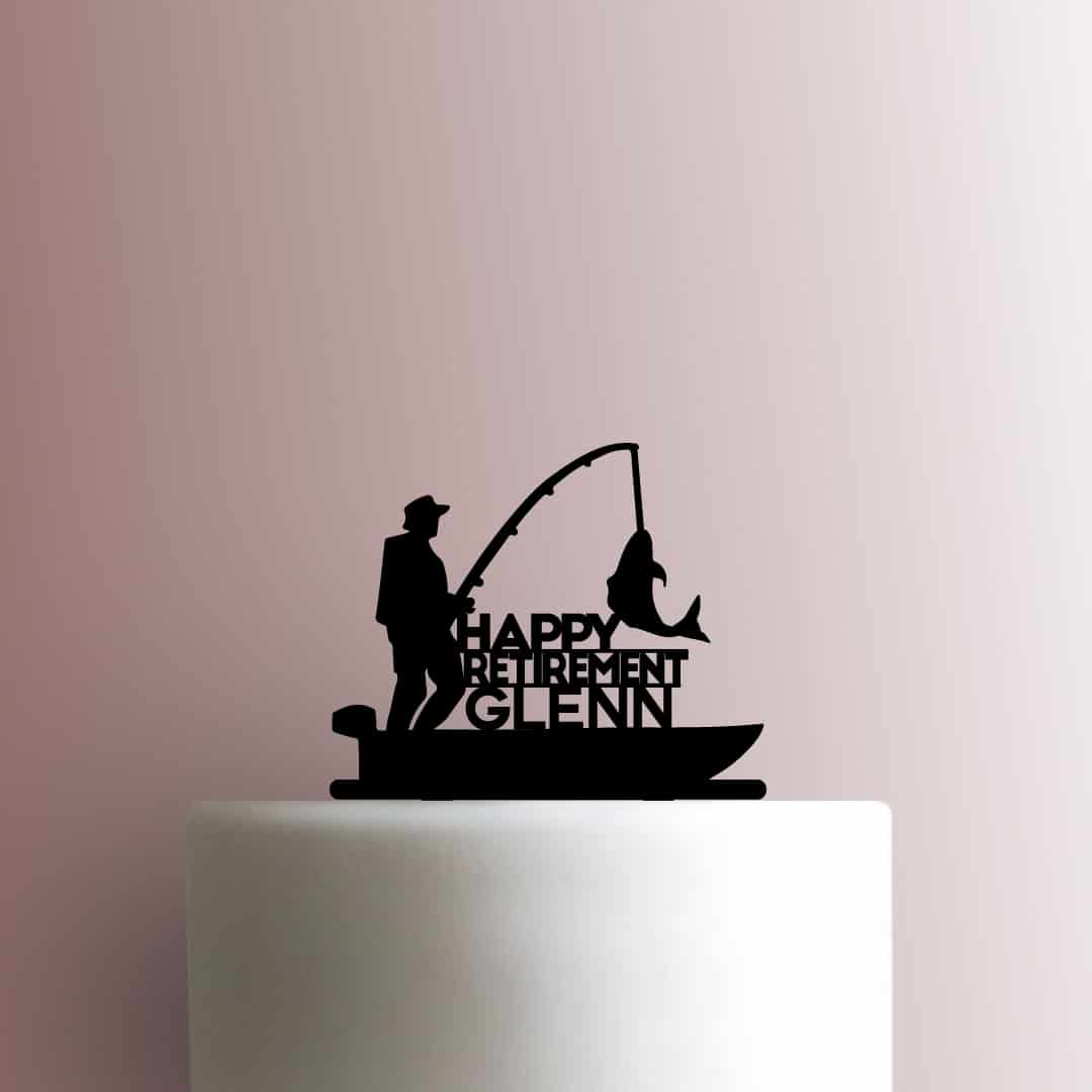 Custom Fisherman Happy Retirement Name - Acrylic Cake Topper