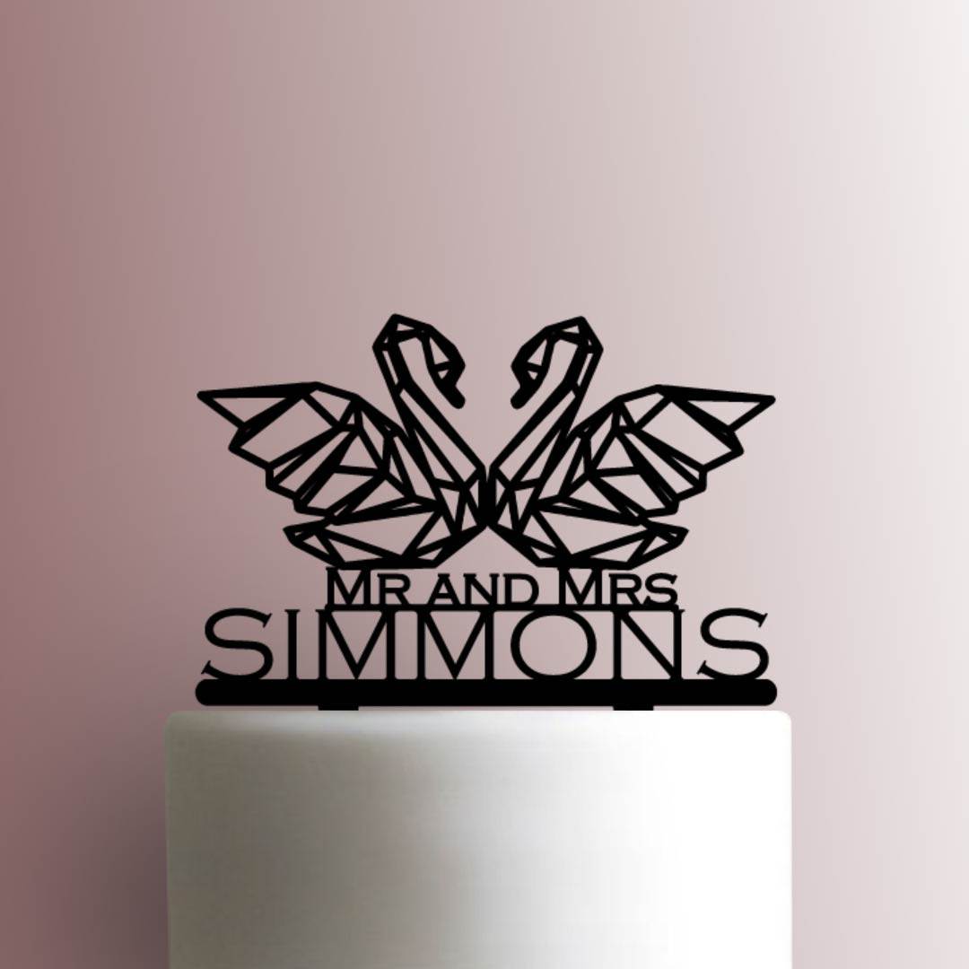 Custom Geometric Swans Mr and Mrs Name - Acrylic Cake Topper