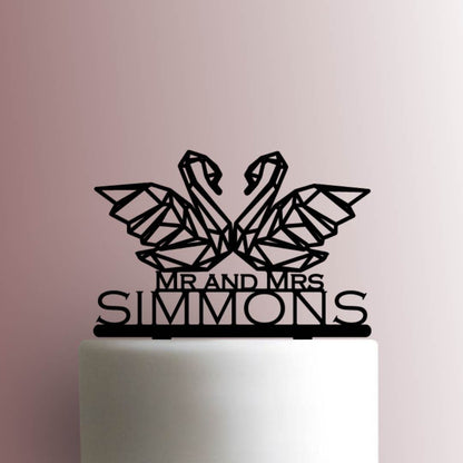 Custom Geometric Swans Mr and Mrs Name - Acrylic Cake Topper
