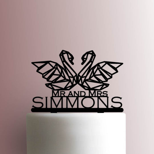Custom Geometric Swans Mr and Mrs Name - Acrylic Cake Topper