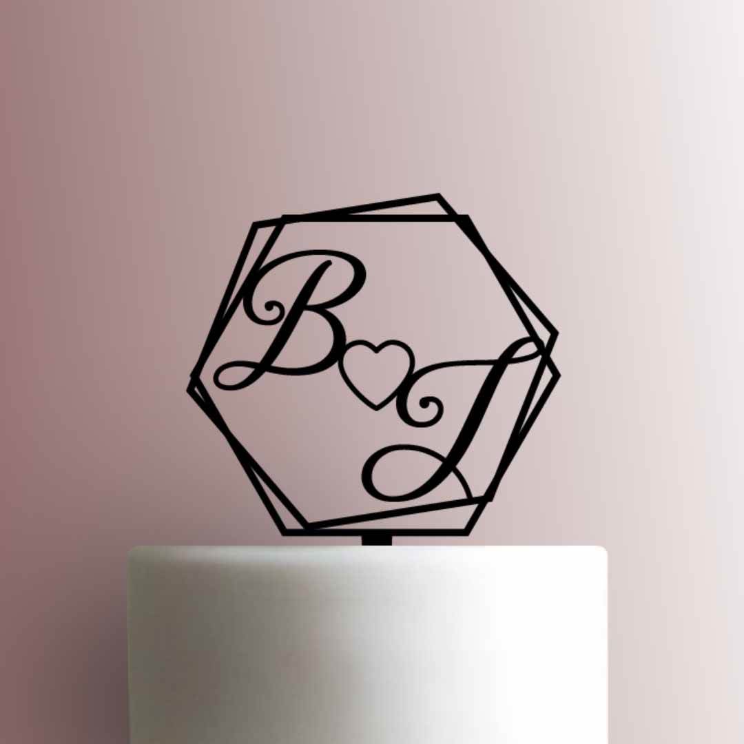 Custom Hexagon Heart Initials - Acrylic Cake Topper