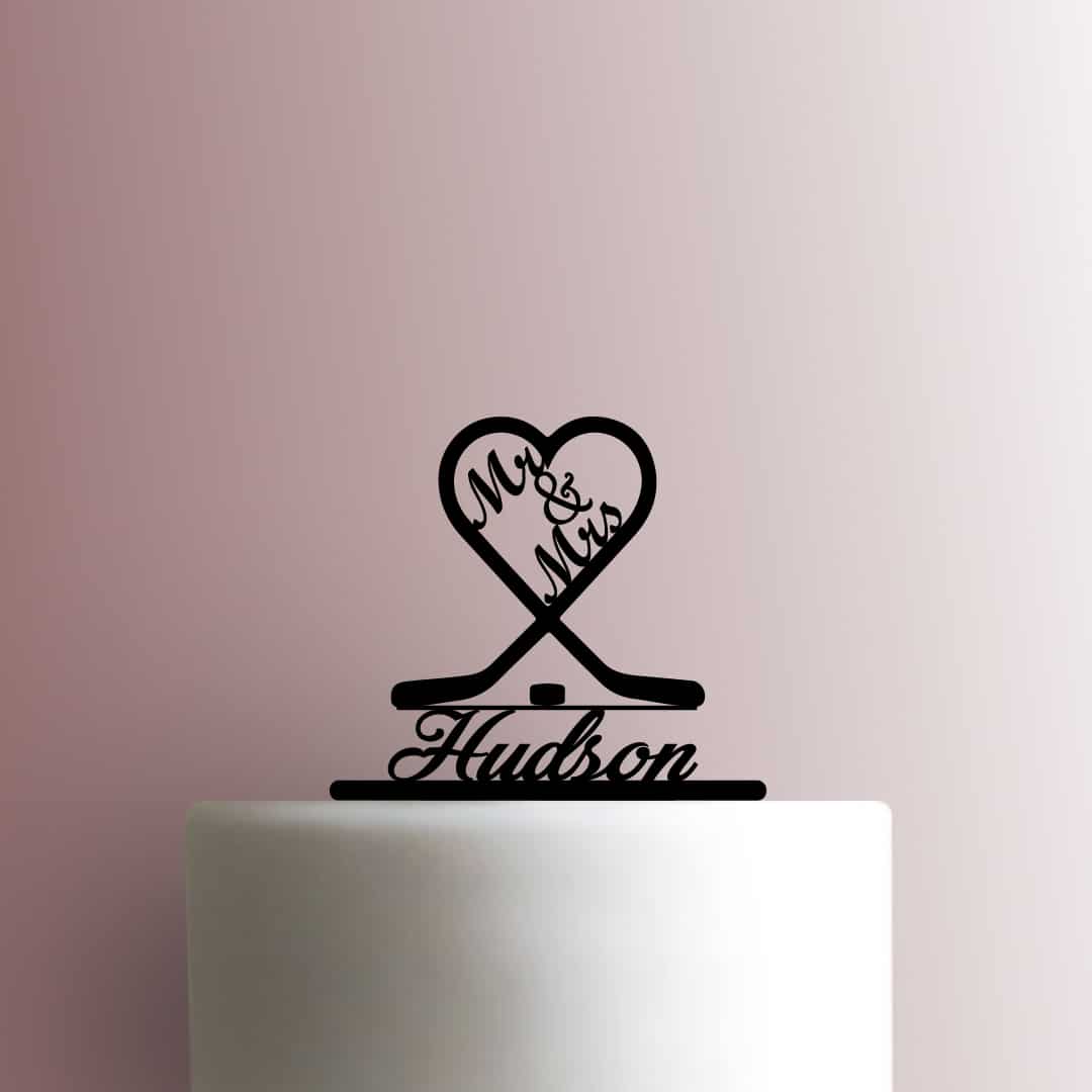 Custom Hockey Heart Wedding Mr and Mrs Name - Acrylic Cake Topper