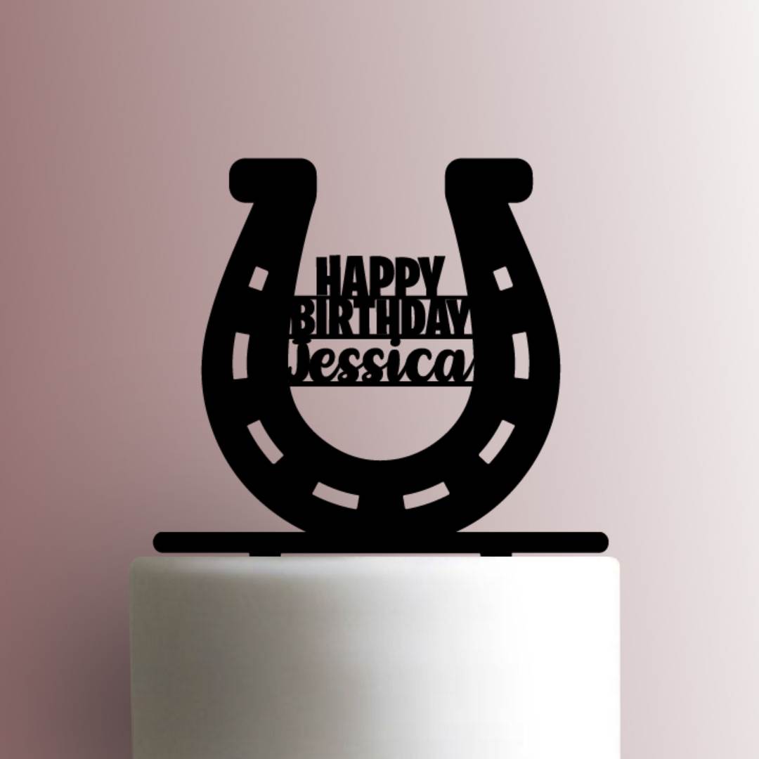 Custom Horseshoe Happy Birthday Name- Acrylic Cake Topper