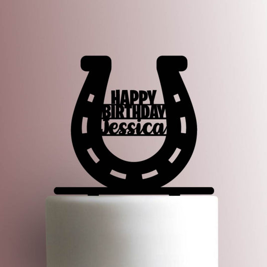 Custom Horseshoe Happy Birthday Name- Acrylic Cake Topper
