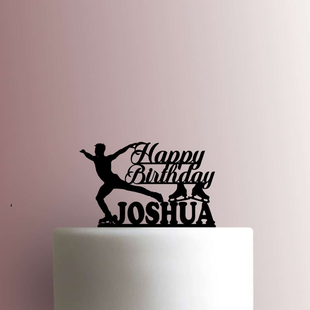 Custom Ice Skater Happy Birthday Male Name - Acrylic Cake Topper