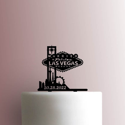 Custom Married in Fabulous Las Vegas Skyline Date - Acrylic Cake Topper