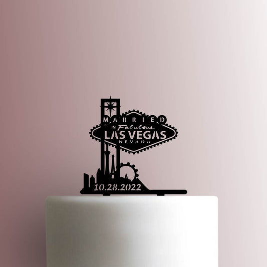Custom Married in Fabulous Las Vegas Skyline Date - Acrylic Cake Topper