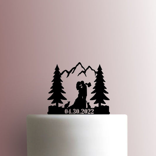 Custom Mountain Wedding Cats Date - Acrylic Cake Topper
