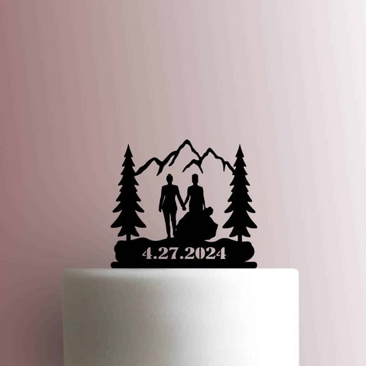 Custom Mountains Lesbian Couple Wedding Date - Acrylic Cake Topper