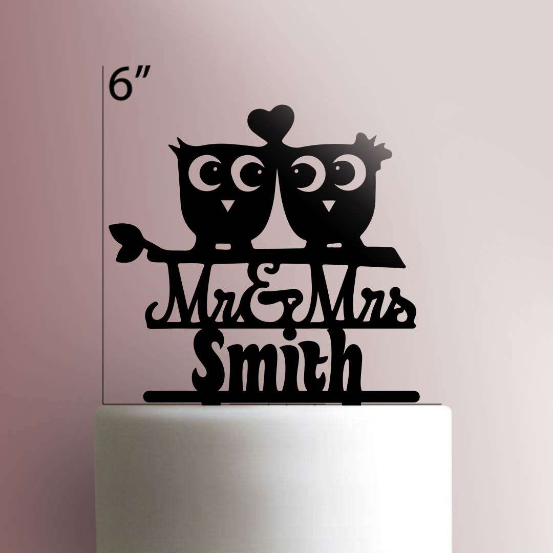 Custom Owl Mr and Mrs Name- Acrylic Cake Topper