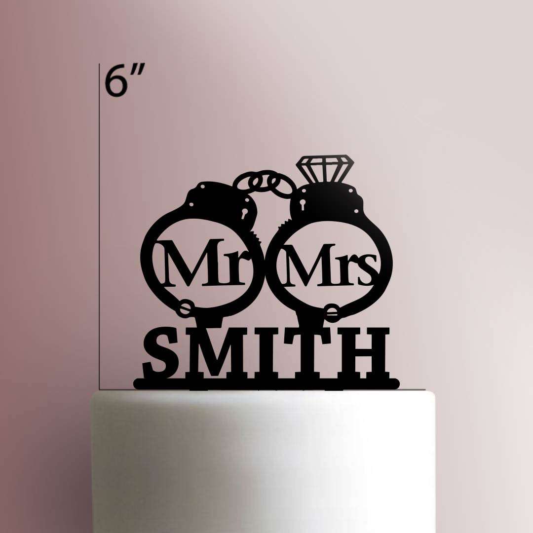 Custom Handcuffs Mr and Mrs Name- Acrylic Cake Topper