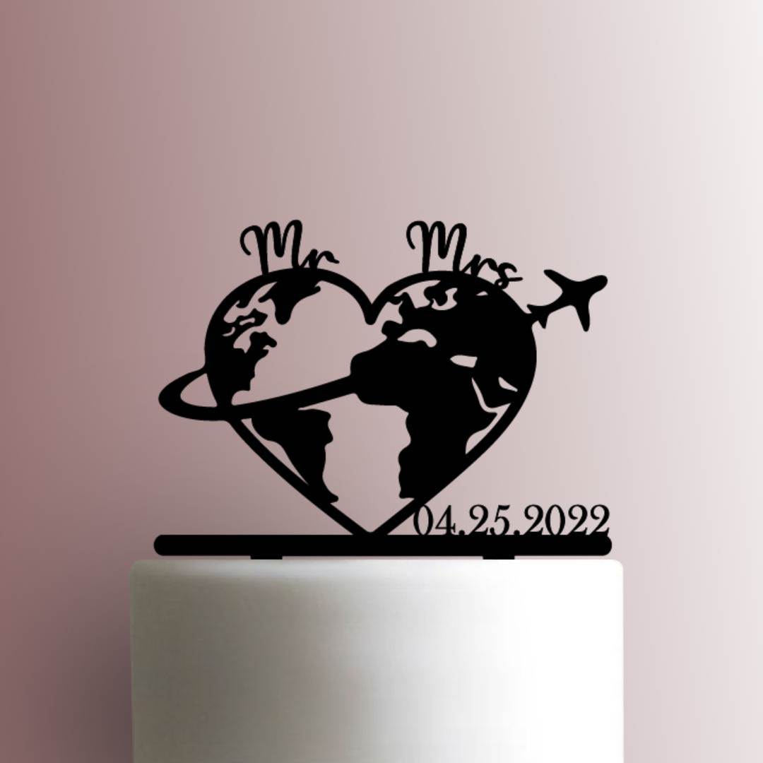 Custom Travel Wedding Date - Acrylic Cake Topper