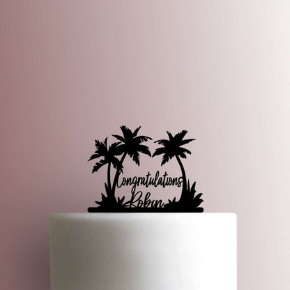 Custom Palm Trees Congratulations Name - Acrylic Cake Topper