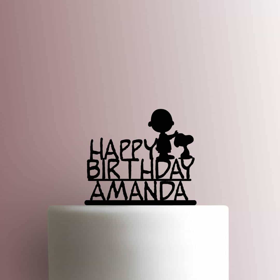 Custom Peanuts ? Charlie Brown and Snoopy Name - Acrylic Cake Topper