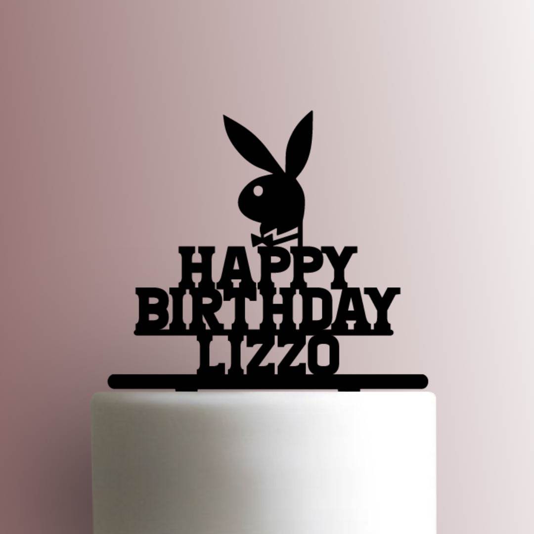 Custom Playboy Bunny with Bowtie Happy Birthday Name - Acrylic Cake Topper