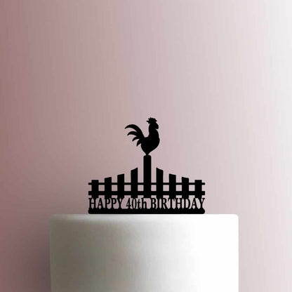 Custom Rooster on Fence Birthday Age - Acrylic Cake Topper