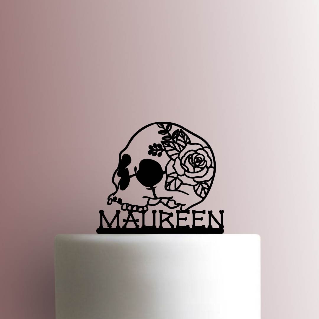 Custom Skull with Rose Flower Name - Acrylic Cake Topper