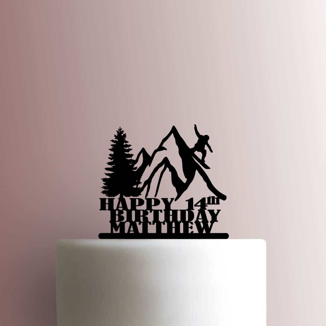 Custom Snowboarding Happy Birthday Name and Age - Acrylic Cake Topper
