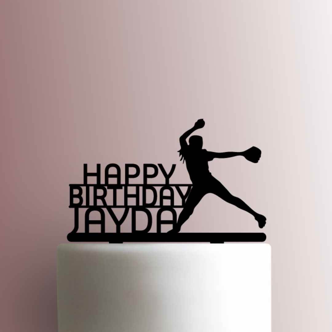 Custom Softball Pitcher Happy Birthday Name- Acrylic Cake Topper