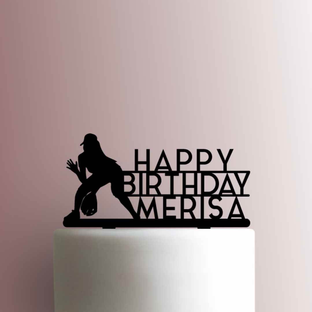 Custom Softball Player Happy Birthday - Acrylic Cake Topper