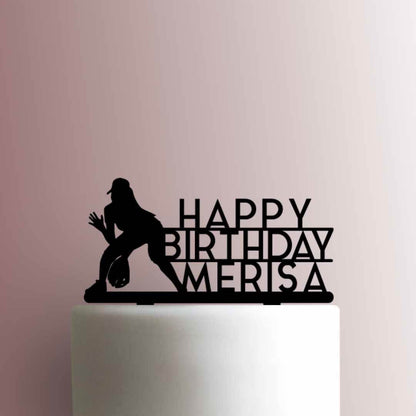 Custom Softball Player Happy Birthday - Acrylic Cake Topper