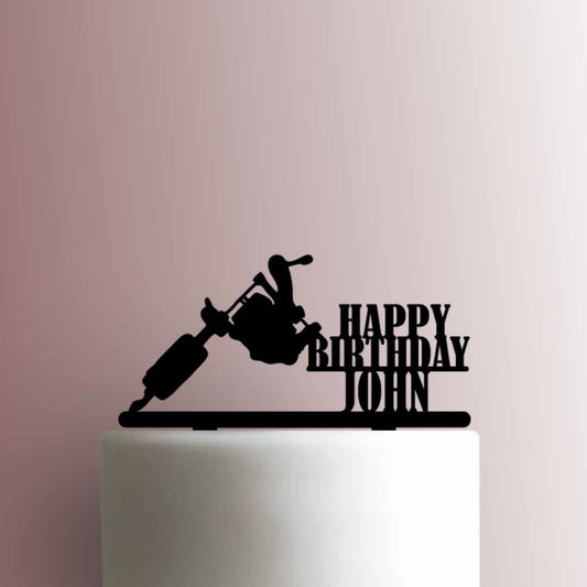 Custom Tattoo Machine Happy Birthday Name - Acrylic Cake Topper