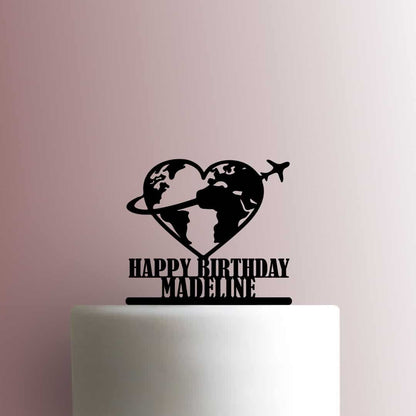 Custom Travel Love Happy Birthday Name - Acrylic Cake Topper