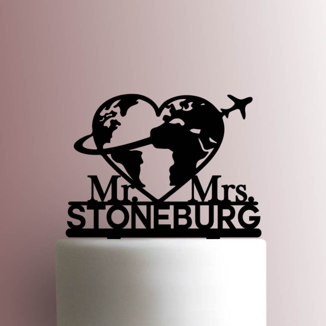 Custom Travel Love Mr and Mrs Name - Acrylic Cake Topper