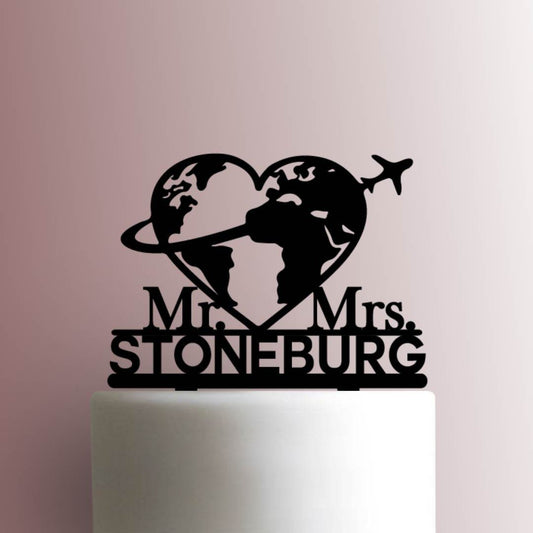 Custom Travel Love Mr and Mrs Name - Acrylic Cake Topper