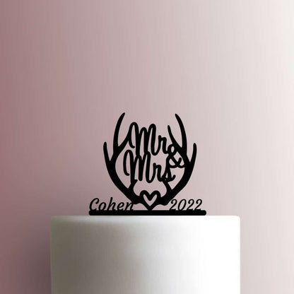 Custom Wedding Antlers Name and Year - Acrylic Cake Topper