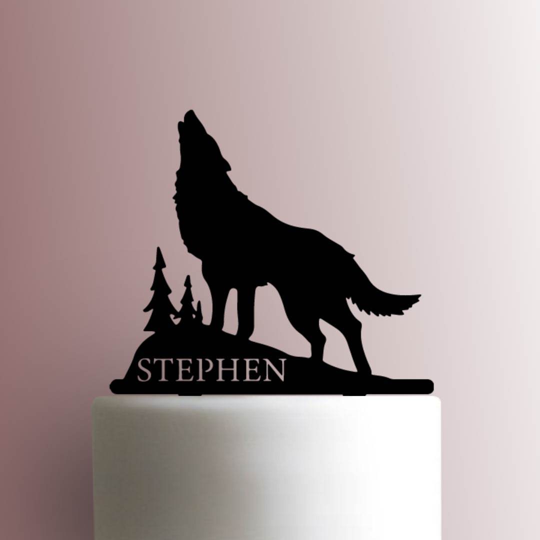Custom Wolf Howling Name - Acrylic Cake Topper